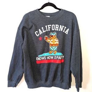 California knows how to party bear sweatshirt size large riot society gray VGUC